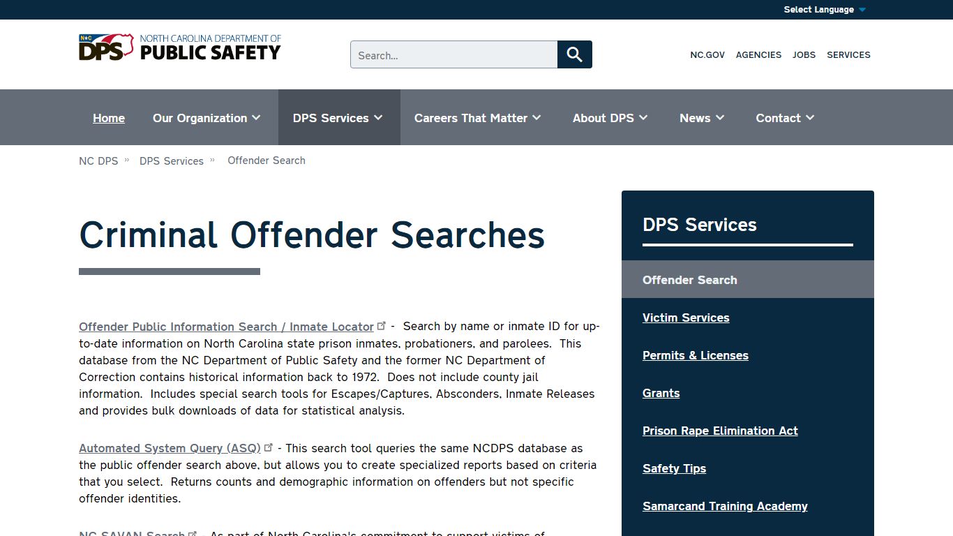 Criminal Offender Searches | NC DPS - North Carolina Department of ...